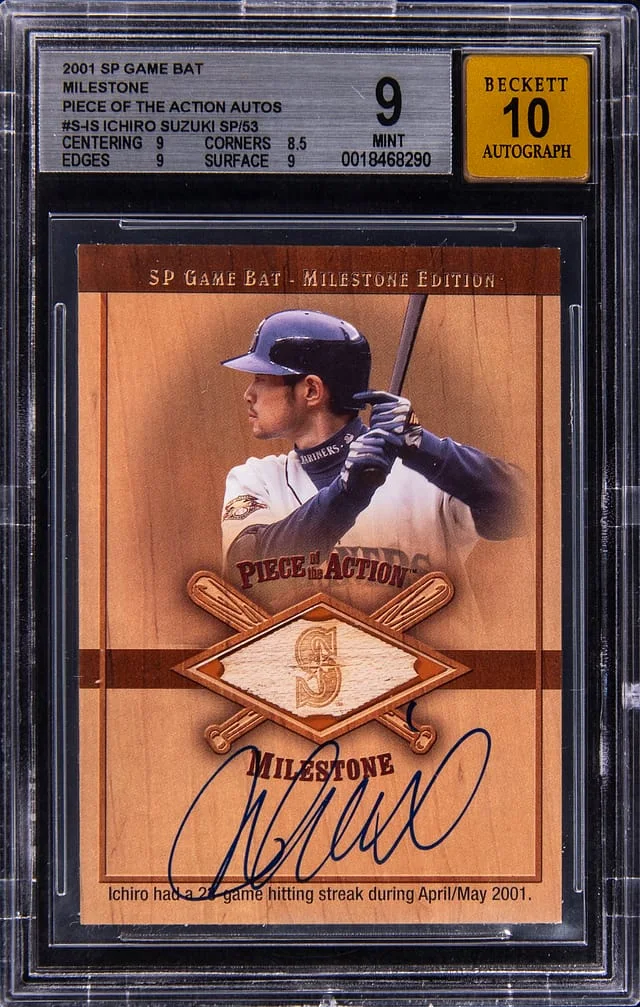2001 Upper Deck SP Ichiro Suzuki Game Bat Milestone Relic Of The Action Autographs #S-IS card image