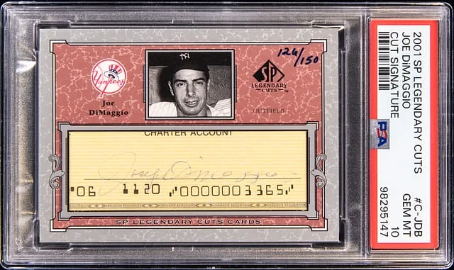 2001 Upper Deck SP Legendary Cuts Joe DiMaggio Cut Signature #C-JDB card image
