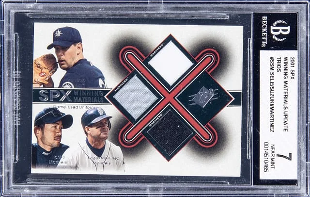 2001 Upper Deck SPx Aaron Sele, Ichiro, Edgar Martinez Winning Materials Update Trios #SSM card image