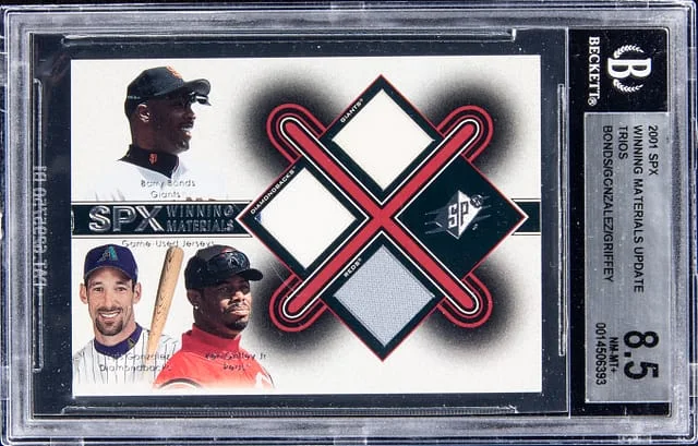 2001 Upper Deck SPx Bonds/Gonzalez/Griffey Game-Used Winning Materials Update Trios #BGG card image