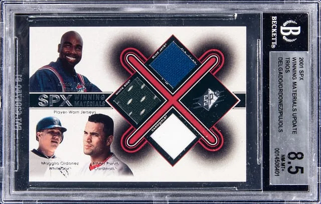 2001 Upper Deck SPx Delgado/Ordonez/Pujols Winning Materials Update Trios #DOP card image