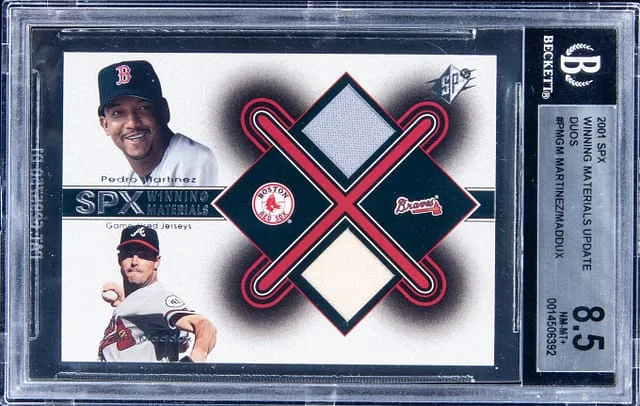 2001 Upper Deck SPx Pedro Martinez/Greg Maddux Winning Materials Update Duos #PMGM card image