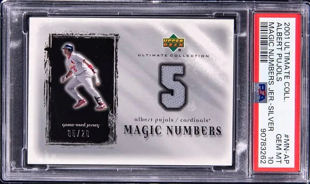 2001 Upper Deck Ultimate Collection Albert Pujols Game-Used Magic Numbers Jerseys Silver #MN-AP card image
