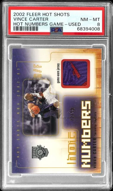 2002-03 Fleer Hot Shots Hot Numbers Game-Used Vince Carter #no-number card image