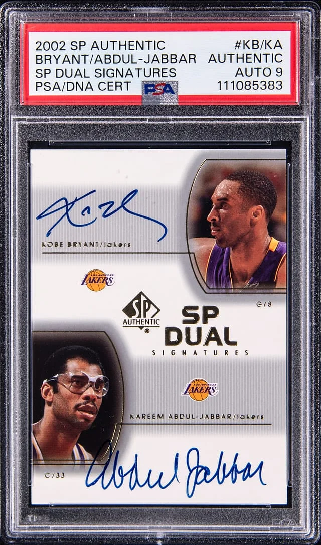 2002-03 SP Authentic Kobe Bryant/Kareem Abdul-Jabbar SP Dual Signatures #KB/KA card image