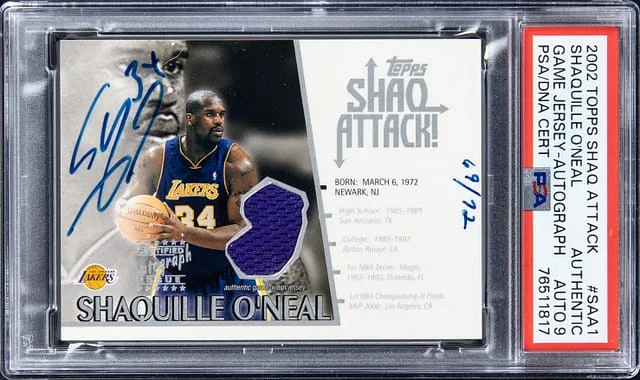 2002-03 Topps Shaquille O'Neal Shaq Attack Game Jersey Autograph #SAA1 card image