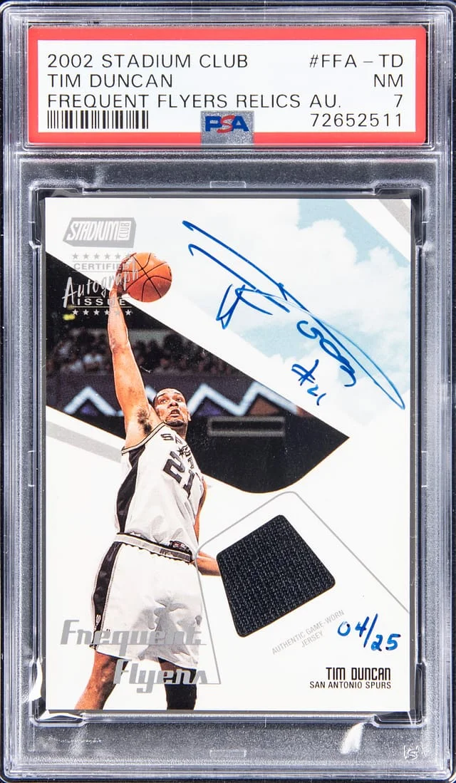 2002-03 Topps Stadium Club Tim Duncan Frequent Flyers Relics Autograph #FFA-TD card image