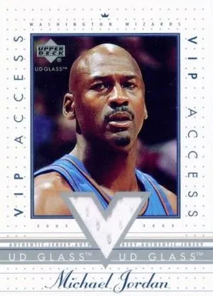 2002-03 UD Glass Michael Jordan VIP Access Jersey #MJ-VIP card image