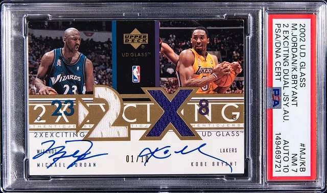 2002-03 Upper Deck Michael Jordan/Kobe Bryant Glass 2 Exciting Dual Autographs #A2X-MJ/KB card image
