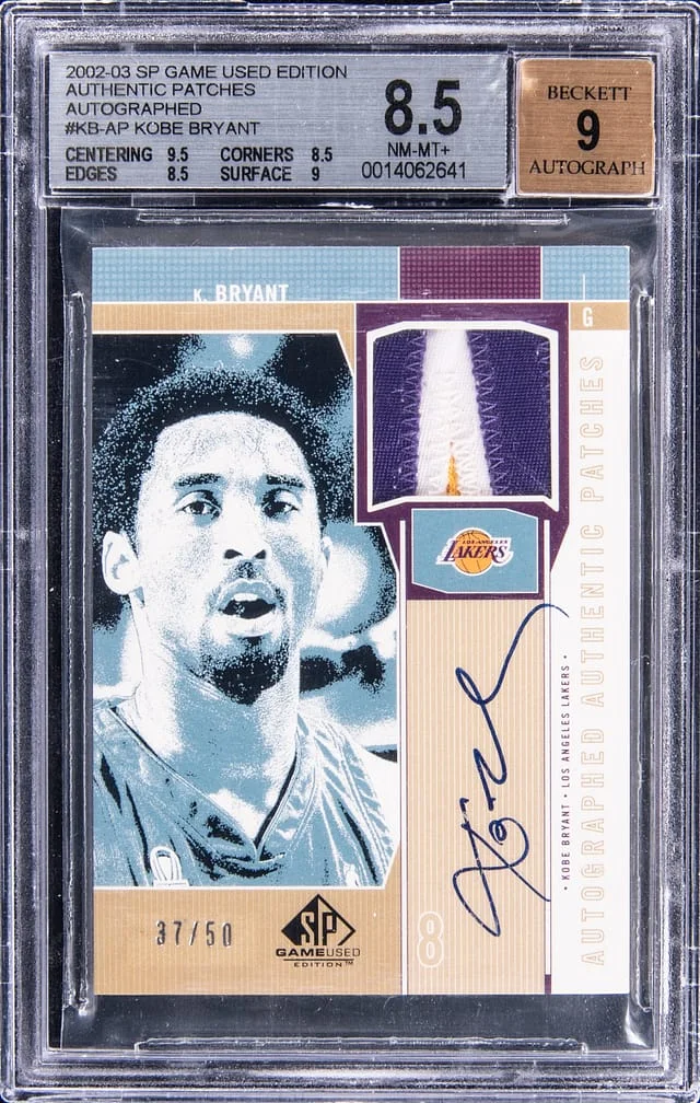 2002-03 Upper Deck SP Game Used Kobe Bryant Edition Authentic Patches Autograph #KB-AP card image
