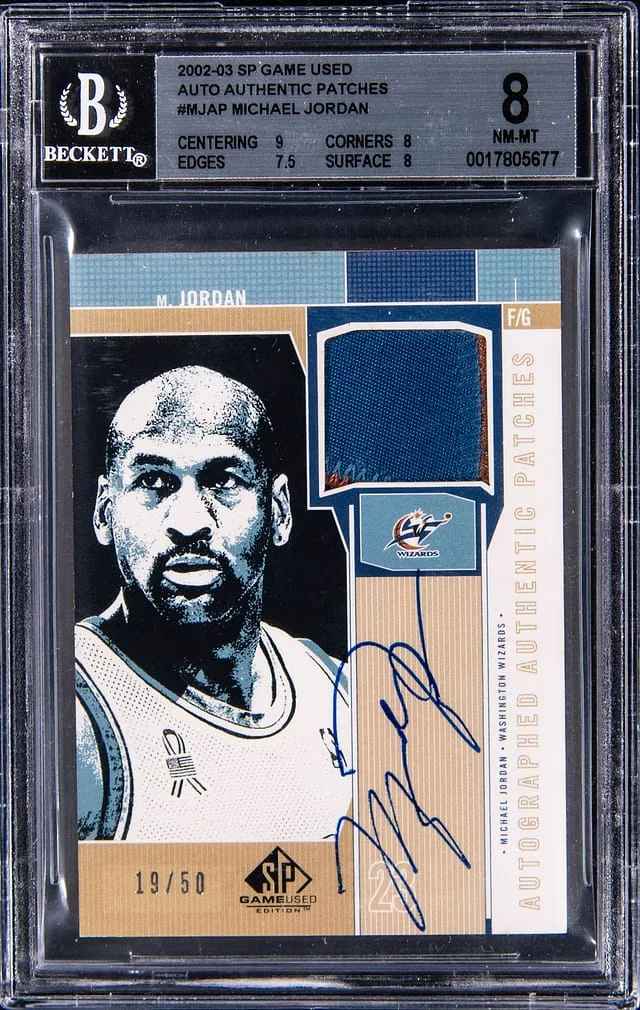2002-03 Upper Deck SP Game Used Michael Jordan Autographed Authentic Patches #MJ-AP card image