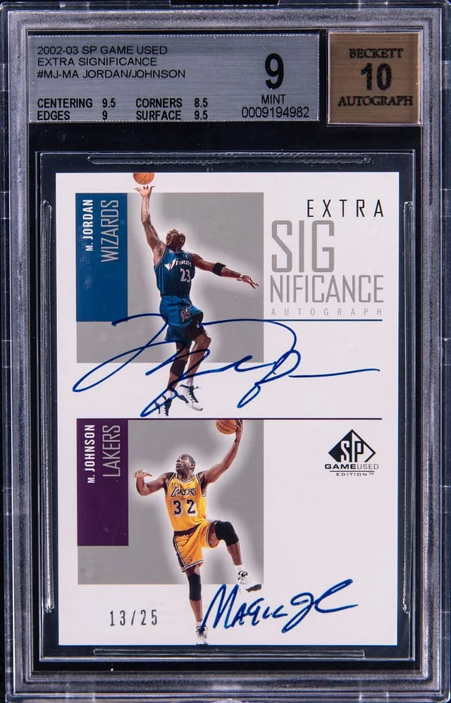2002-03 Upper Deck SP Game Used Michael Jordan/Magic Johnson Extra Significance #MJ-MA card image