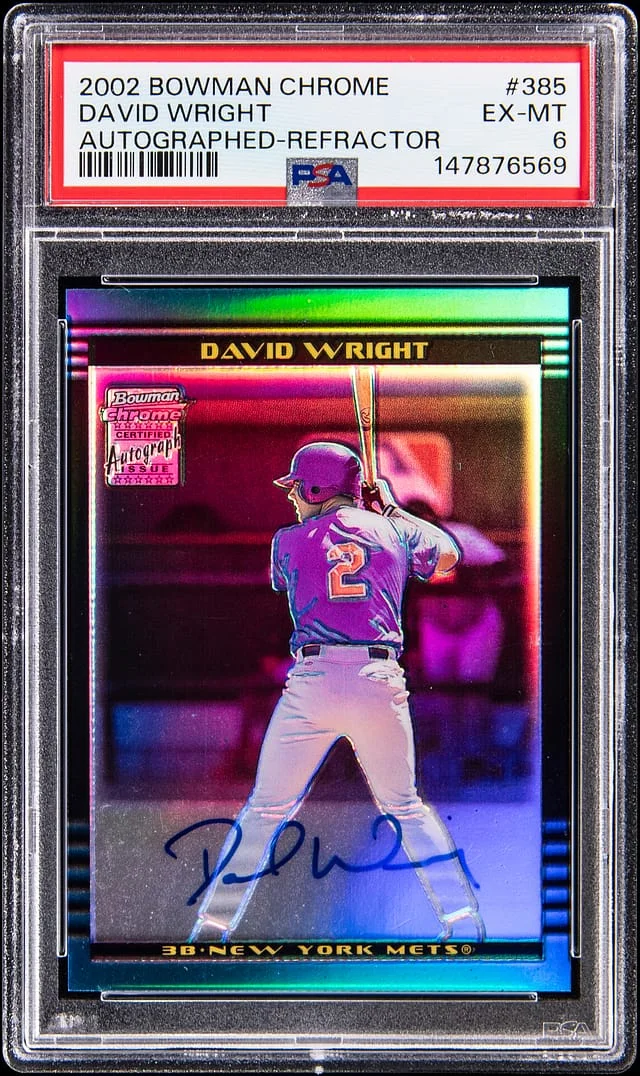 2002 Bowman Chrome David Wright Autographed Refractor #385 card image