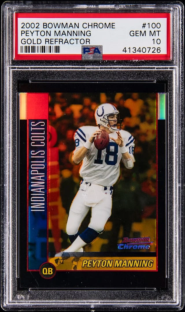 2002 Bowman Chrome Peyton Manning Gold Refractor #100 card image
