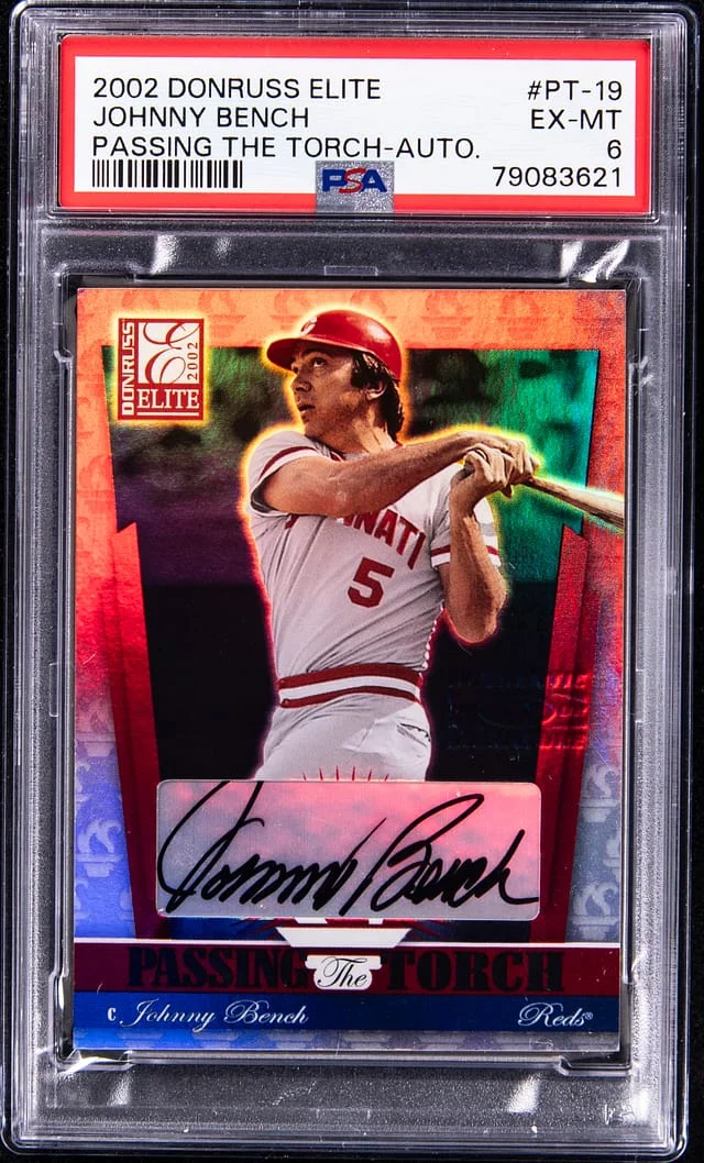 2002 Donruss Elite Johnny Bench Passing The Torch Autograph #PT-19 card image