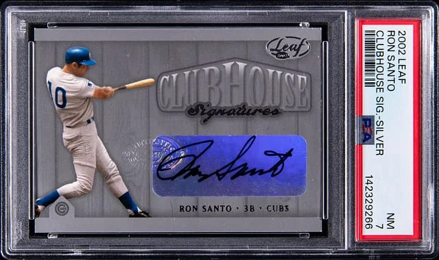 2002 Donruss Leaf Clubhouse Signatures Silver Ron Santo #no-number card image