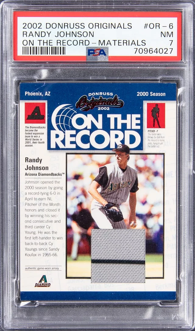 2002 Donruss Randy Johnson Originals On The Record Materials #OR-6 card image