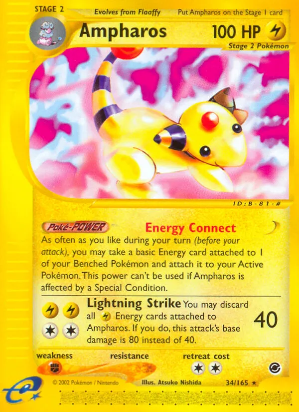 2002 Expedition Base Set Ampharos #034/165 Rare card image