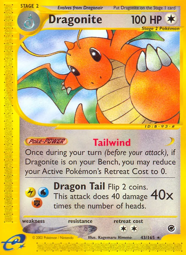 2002 Expedition Base Set Dragonite Rare Holo #009/165 Rare Holo card image