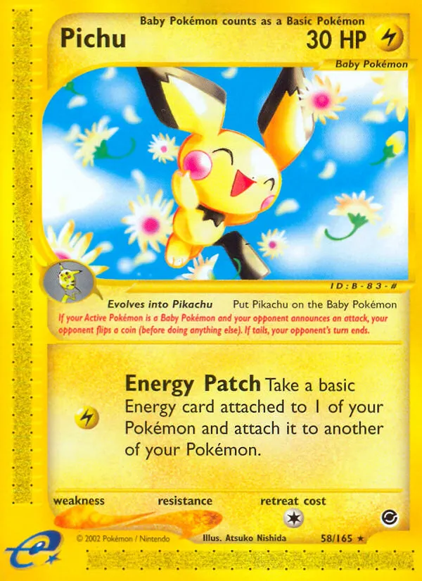 2002 Expedition Base Set Pichu #058/165 Rare card image