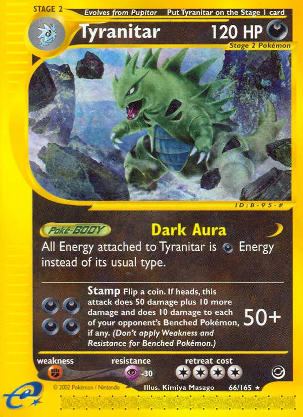 2002 Expedition Base Set Tyranitar #029/165 Rare Holo card image