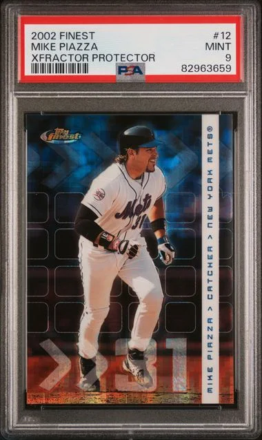 2002 Finest Mike Piazza Xfractor Protector #12 card image