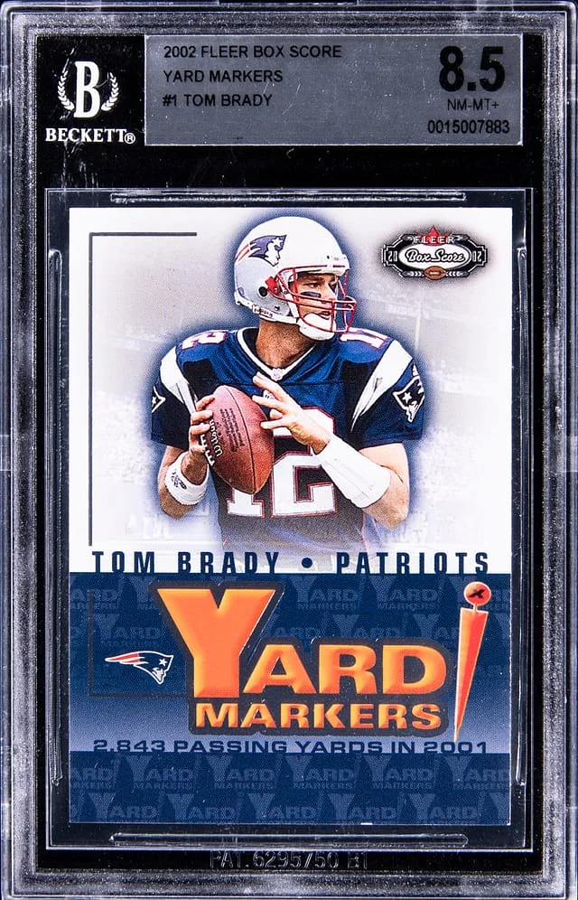 2002 Fleer Box Score Tom Brady Yard Makers #1 card image