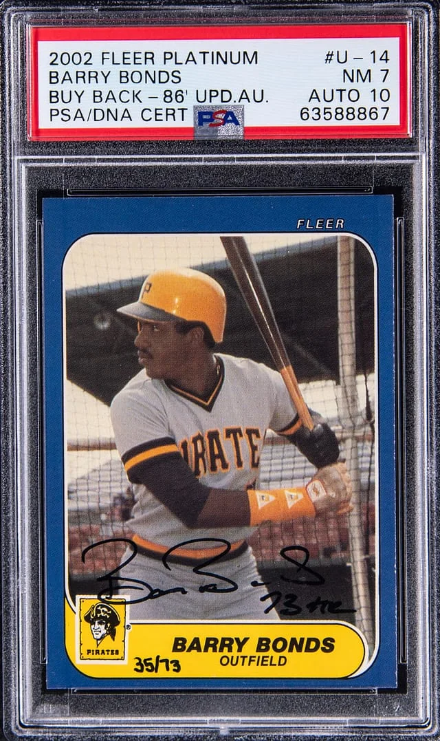 2002 Fleer Platinum Barry Bonds Buy Back 86' Update Autograph #U-14 card image