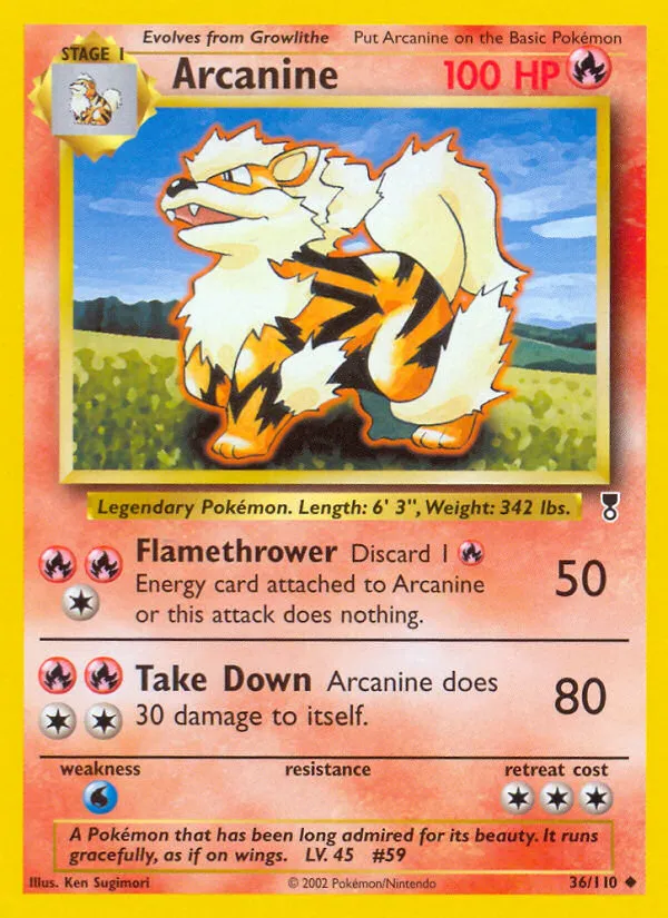 2002 Legendary Collection Arcanine #036/110 Uncommon card image