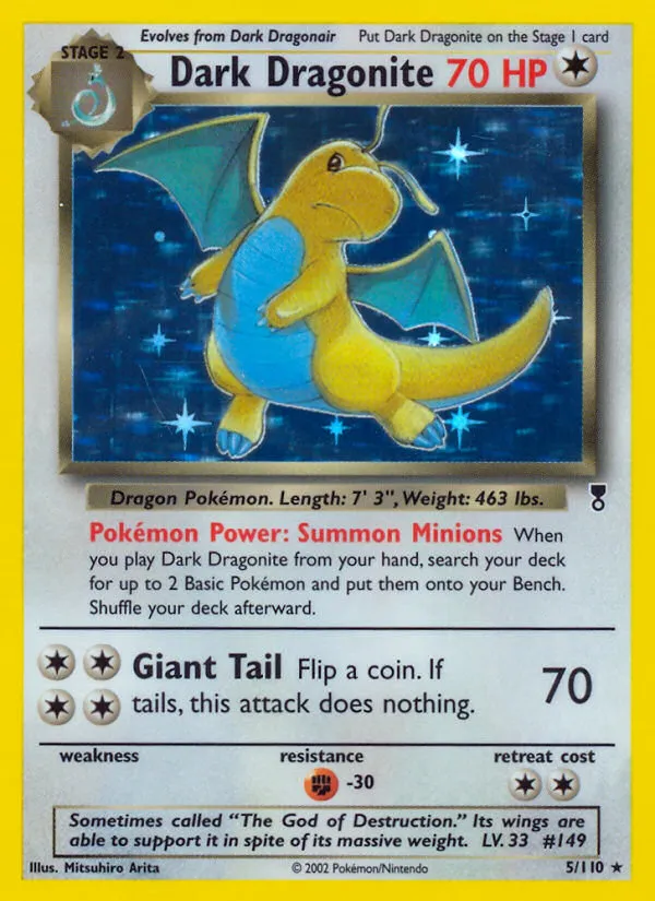 2002 Legendary Collection Dark Dragonite Rare Holo #005/110 Rare Holo card image