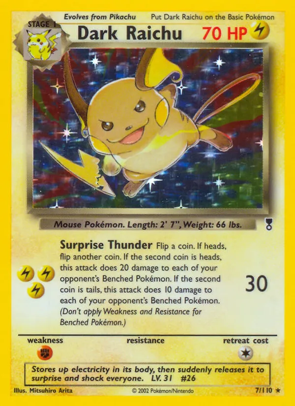 2002 Legendary Collection Dark Raichu Rare Holo #007/110 Rare Holo card image