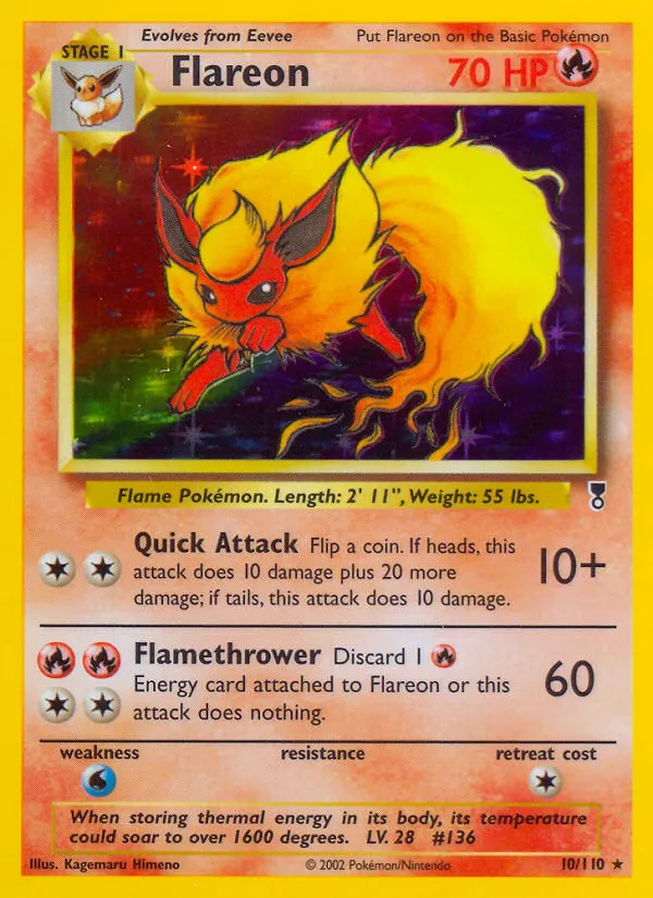 2002 Legendary Collection Flareon Rare Holo #010/110 Rare Holo card image