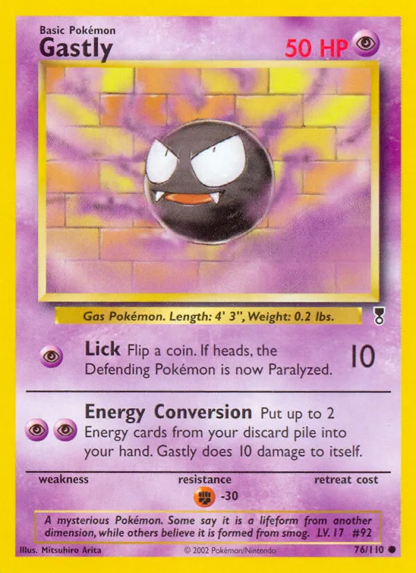 2002 Legendary Collection Gastly Common #076/110 Common card image