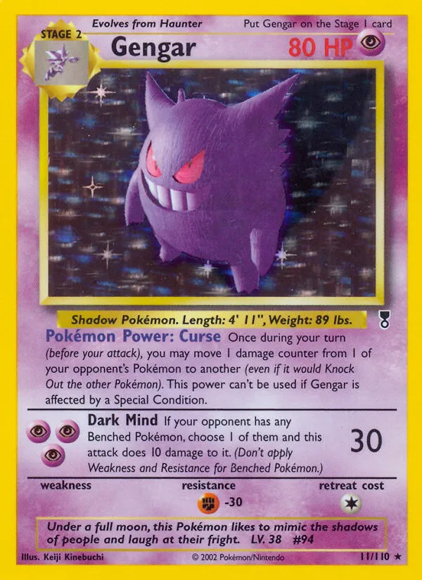 2002 Legendary Collection Gengar Rare Holo #011/110 Rare Holo card image