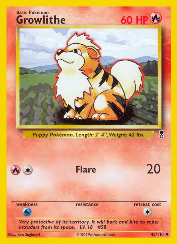 2002 Legendary Collection Growlithe #045/110 Uncommon card image