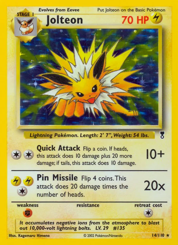 2002 Legendary Collection Jolteon Rare Holo #014/110 Rare Holo card image