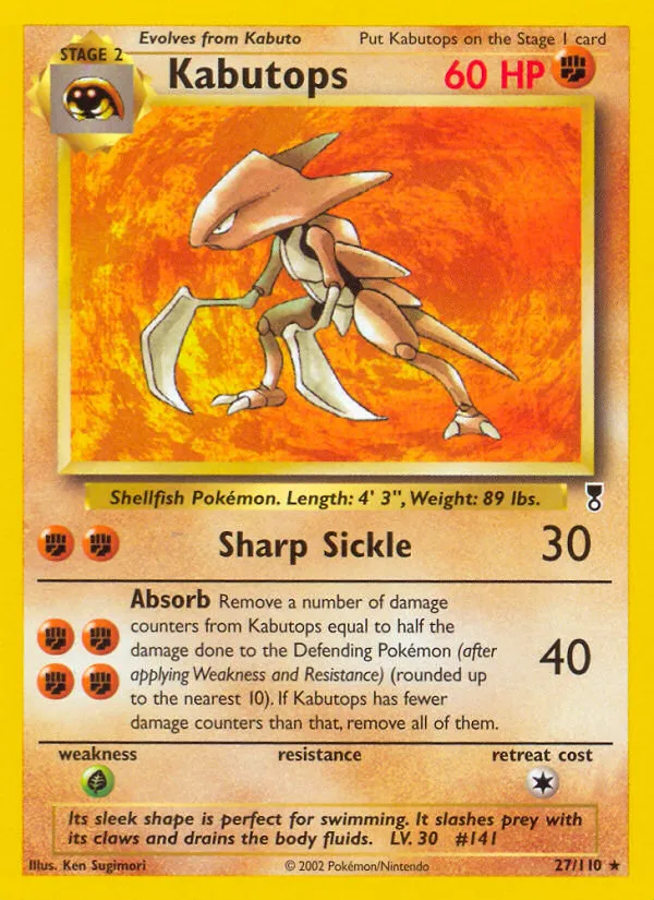 2002 Legendary Collection Kabutops #027/110 Rare card image