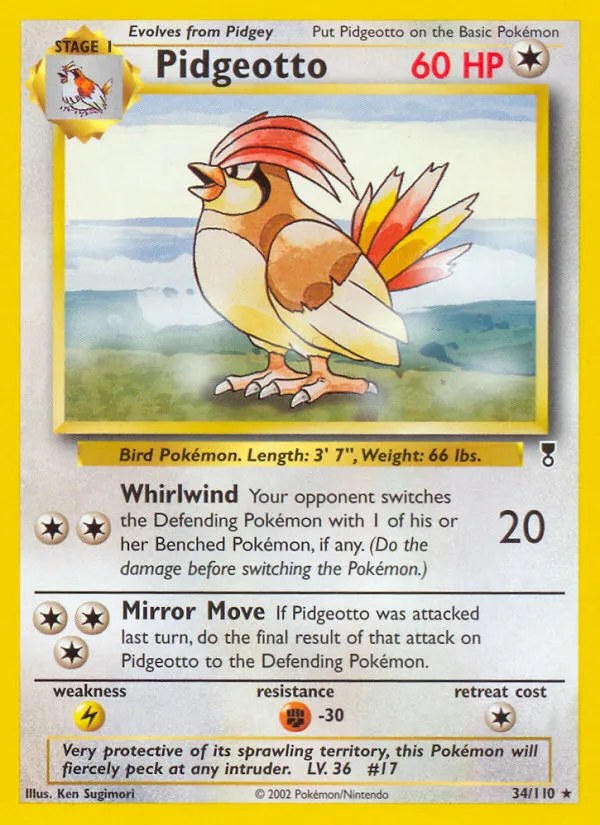 2002 Legendary Collection Pidgeotto #034/110 Rare card image