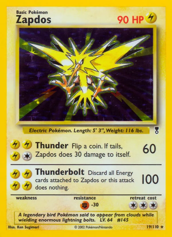 2002 Legendary Collection Zapdos Rare Holo #019/110 Rare Holo card image