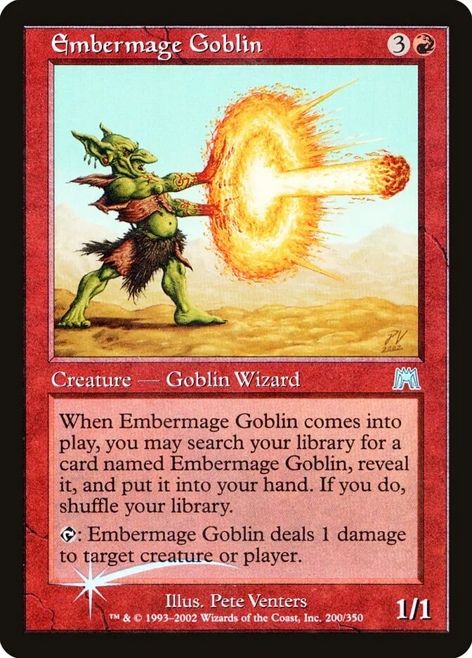 2002 Onslaught Embermage Goblin #200★ uncommon card image