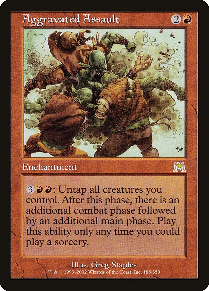 2002 Onslaught Aggravated Assault rare #185 rare card image