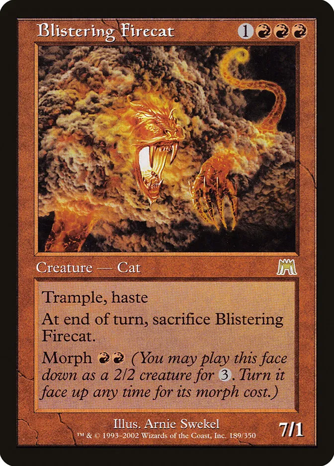 2002 Onslaught Blistering Firecat #189 rare card image