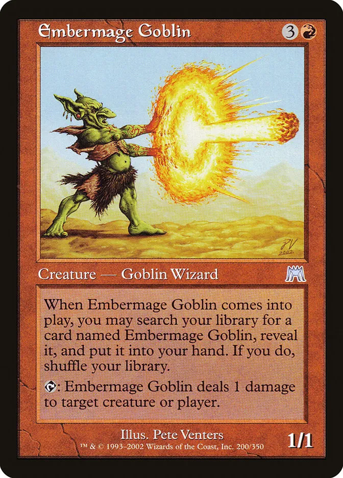 2002 Onslaught Embermage Goblin uncommon #200 uncommon card image