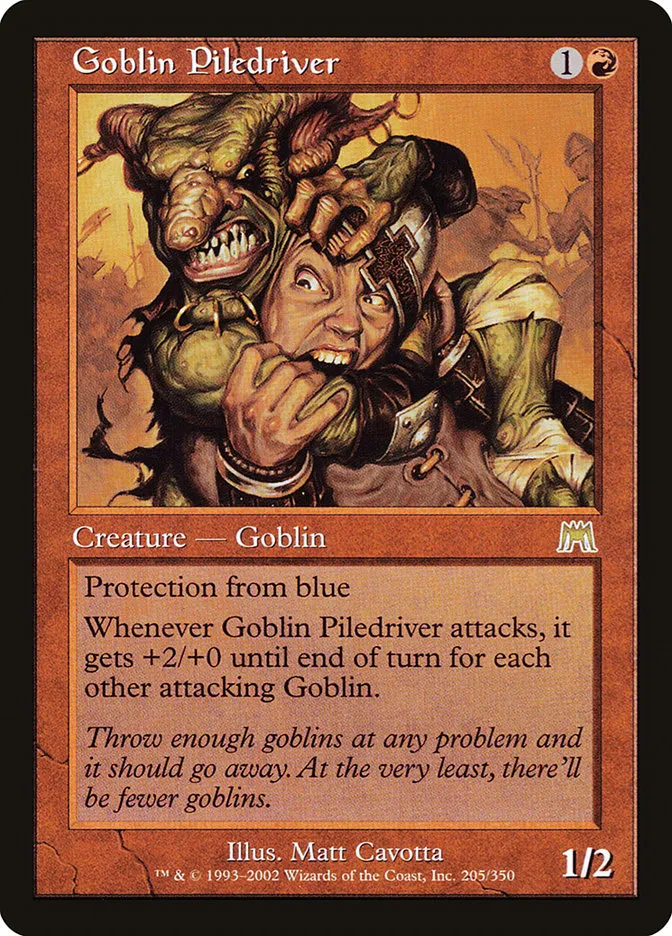 2002 Onslaught Goblin Piledriver #205 rare card image