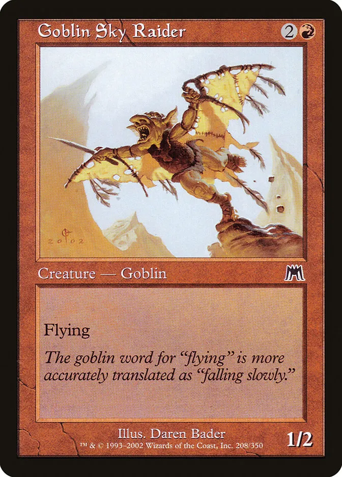 2002 Onslaught Goblin Sky Raider common #208 common card image