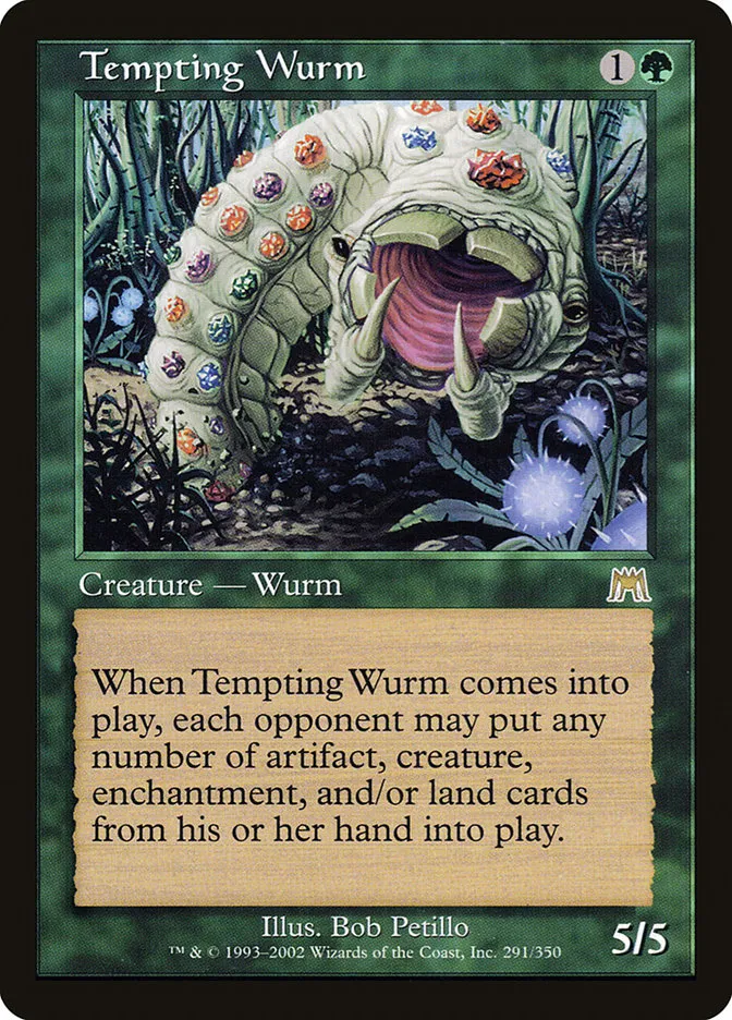 2002 Onslaught Tempting Wurm rare #291 rare card image