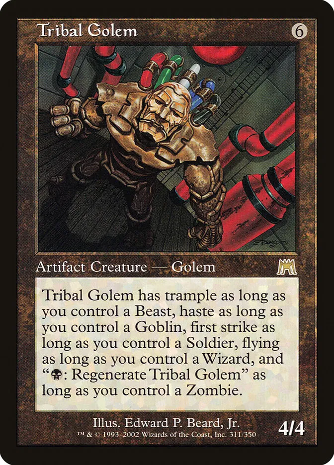 2002 Onslaught Tribal Golem #311 rare card image