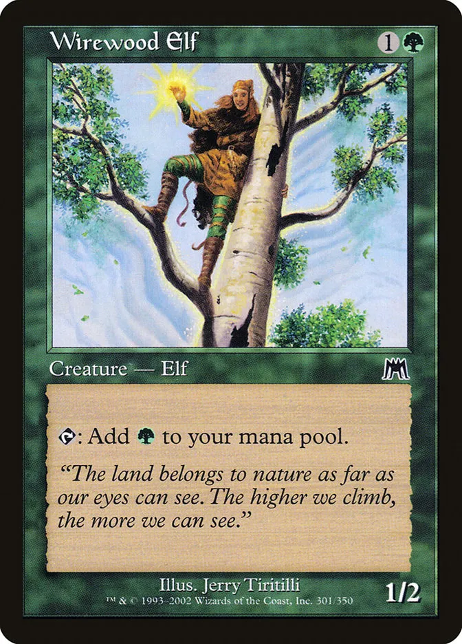 2002 Onslaught Wirewood Elf common #301 common card image