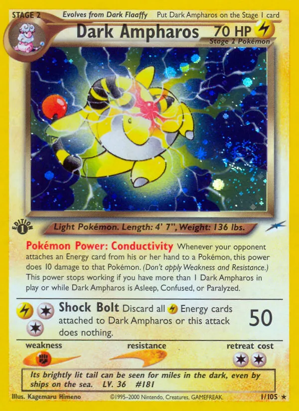 2002 Neo Destiny Dark Ampharos Rare Holo #001/105 Rare Holo card image