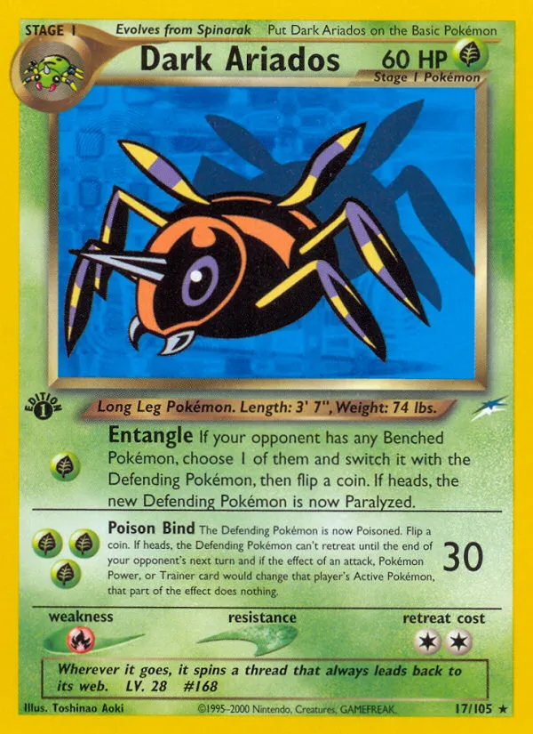 2002 Neo Destiny Dark Ariados #017/105 Rare card image